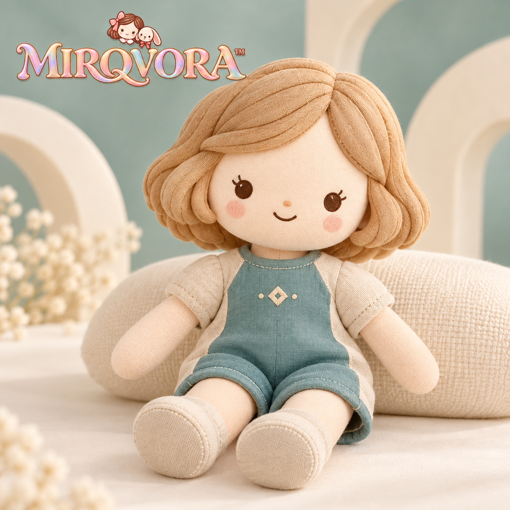 MIRQVORA™ Kit Mini Cloth Doll — 12-Inch Soft Rag Doll with Colorblock Playsuit, Fabric Hair & Embroidered Face