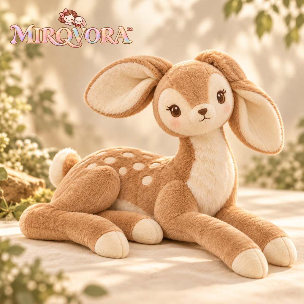 MIRQVORA™ Fable Deer Plush — 15-Inch Stuffed Woodland Animal with Embroidered Spots, Leaf-Shaped Ears & Soft Legs