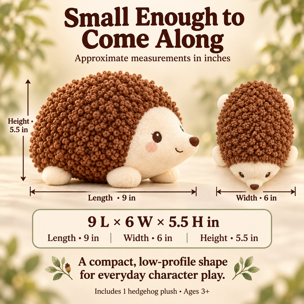 MIRQVORA™ Pip Hedgehog Plush — 9-Inch Stuffed Woodland Animal with Loop-Texture Back & Embroidered Face